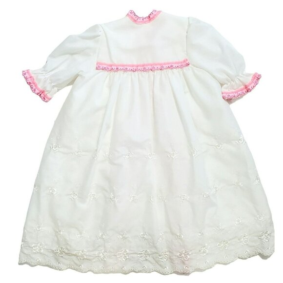VTG Baby Christening Robe Dress Cover Up Coat Eyelet Lace Embroidered Flowers - Picture 4 of 14